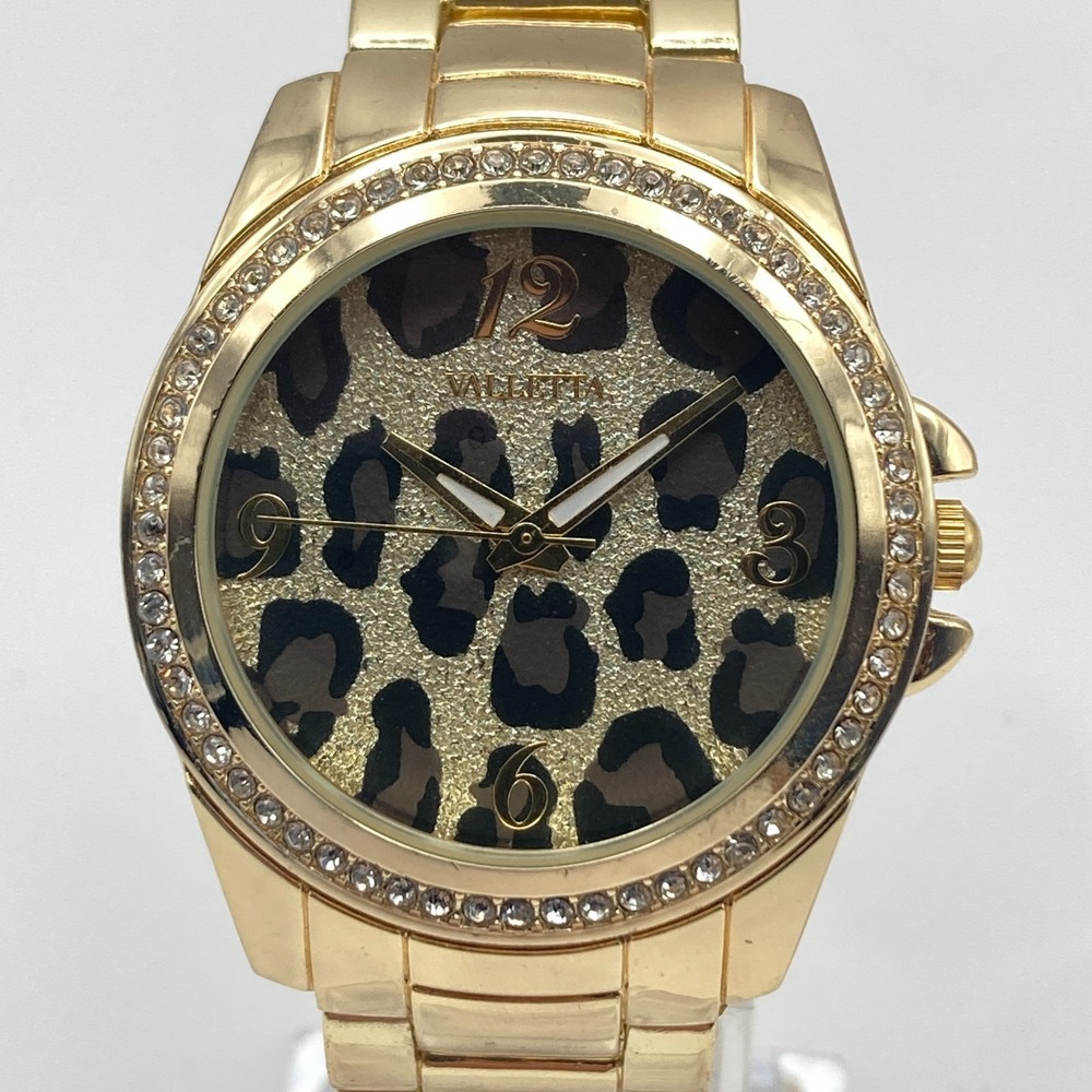 Valletta Women's Watch 35mm Leopard Print Gold Tone Crystals New Battery 7.5"
